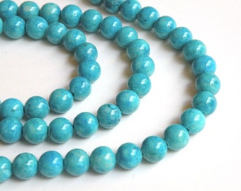 Riverstone beads in turquoise blue round gemstone 8mm full strand 9448GS