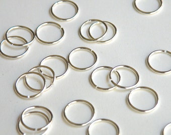 50 Jump Rings open round shiny silver plated brass 12mm 18 gauge A4943FN