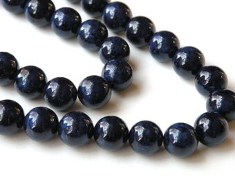 Riverstone beads in navy blue round gemstone 10mm full strand 4306GS