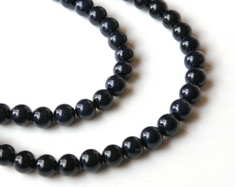 Riverstone beads in navy blue round gemstone 6mm full strand 4290GS