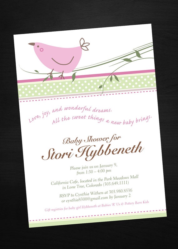 Bird Theme Baby Shower Invitation Matches Pottery Barn Kids Penelope ...