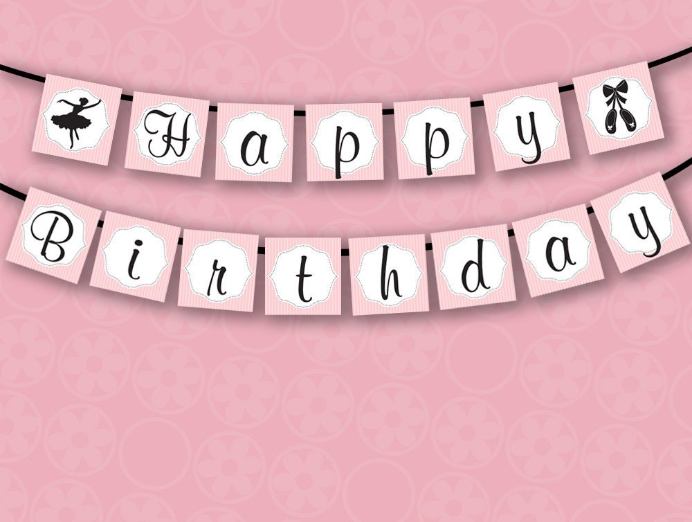 twirling ballerina happy birthday banner letters instant