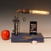 iPhone dock AND table lamp. Recycled wood & copper pipes. Edison bulb. USB wall charger. 207