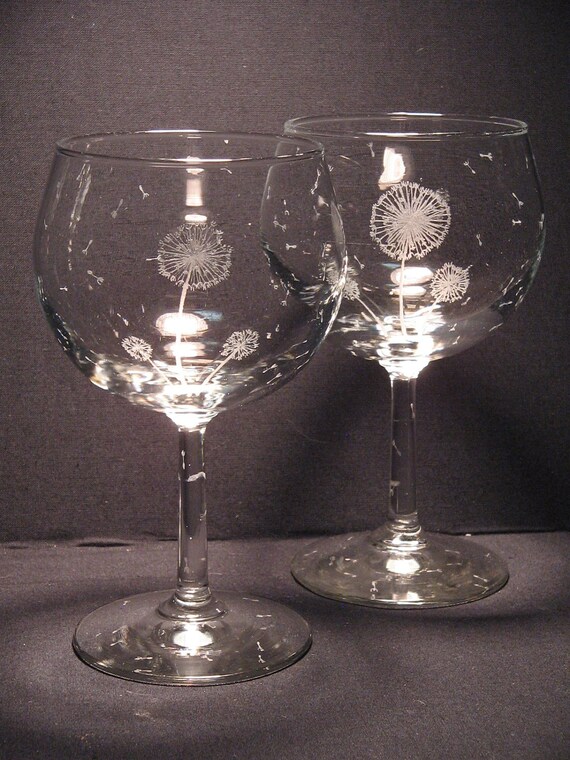 Etched Wine Glass FREE SHIPPING Hand Engraved Dandelion Wine