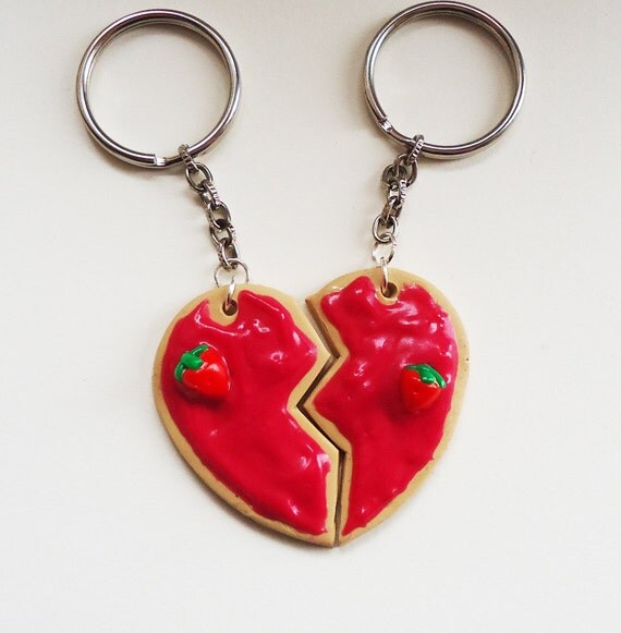 Pink Heart Keychain BFF / Boyfriend and by FrozenCrafts on Etsy