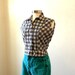 Checked Sleeveless Shirt / 60s 70s Fitted Top / Black White Large