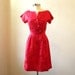 Red 60s Party Dress / Satin Dress / Rose Damask / Glass Buttons / M