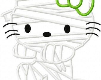kitty mummy halloween applique design instant download