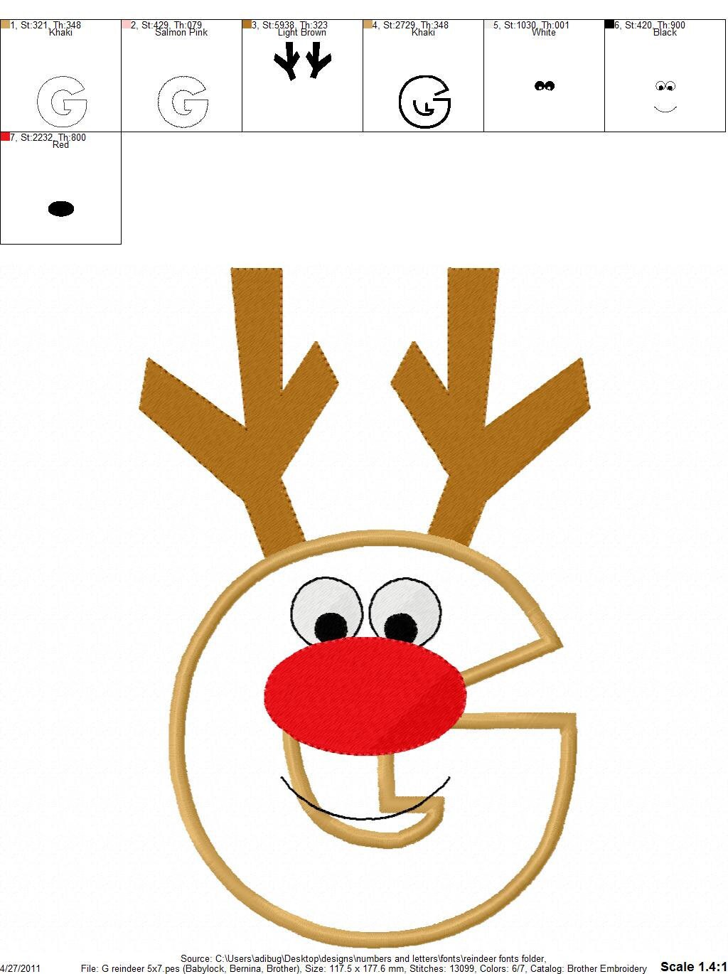 Christmas reindeer letters applique by BowsAndClothesDesign