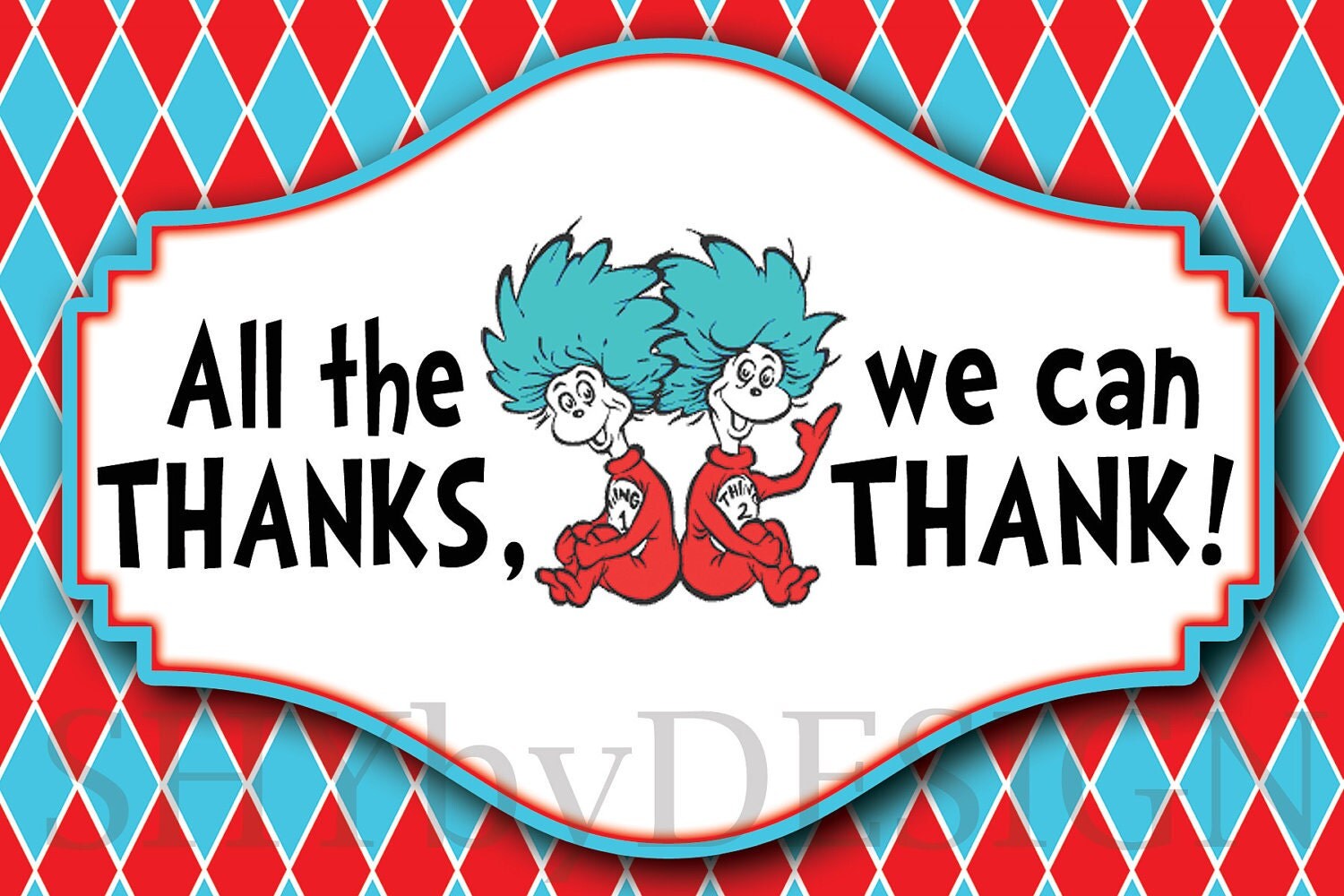 Argyle Dr. Seuss Thing 1 Thing 2 PRINTABLE Thank You Cards
