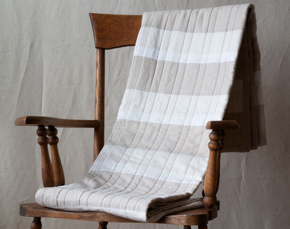 Linen Quilt Throw Ivory/Taupe 56x66