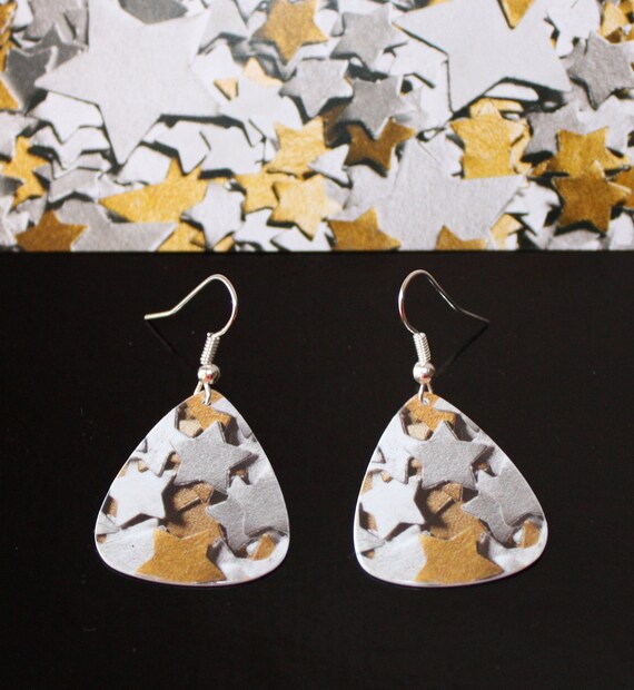 Guitar Pick Earrings Gold Glamour Handmade From Upcycled Gift