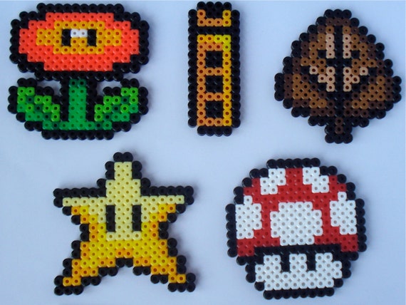 Items similar to Set of Mario Power Ups Perler Bead Magnets on Etsy