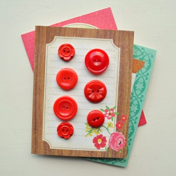 Vintage Button Cards 6 Red Vintage Buttons