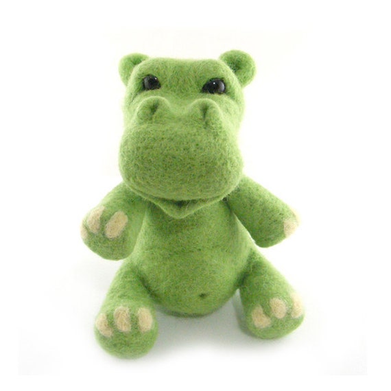 Hippo Needle Felted Green Hippo Collectible Soft Sculpture