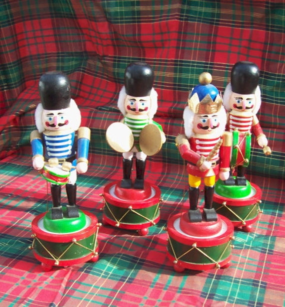 Wooden Toy Soldier Marching Band Music Box set of 4