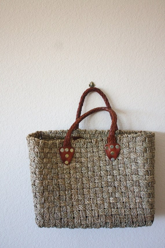 Vintage 1960's Thick Woven Earthy Straw Tote Bag by FloraChild
