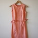 Vintage 1960s Light Peach Coral Summer Cotton Dress Lace Panels Bow Sides