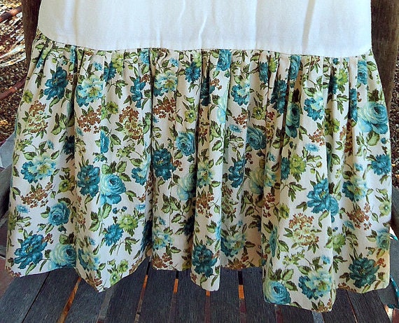 Vintage Floral Bedskirt Dust Ruffle Blue Green White Home