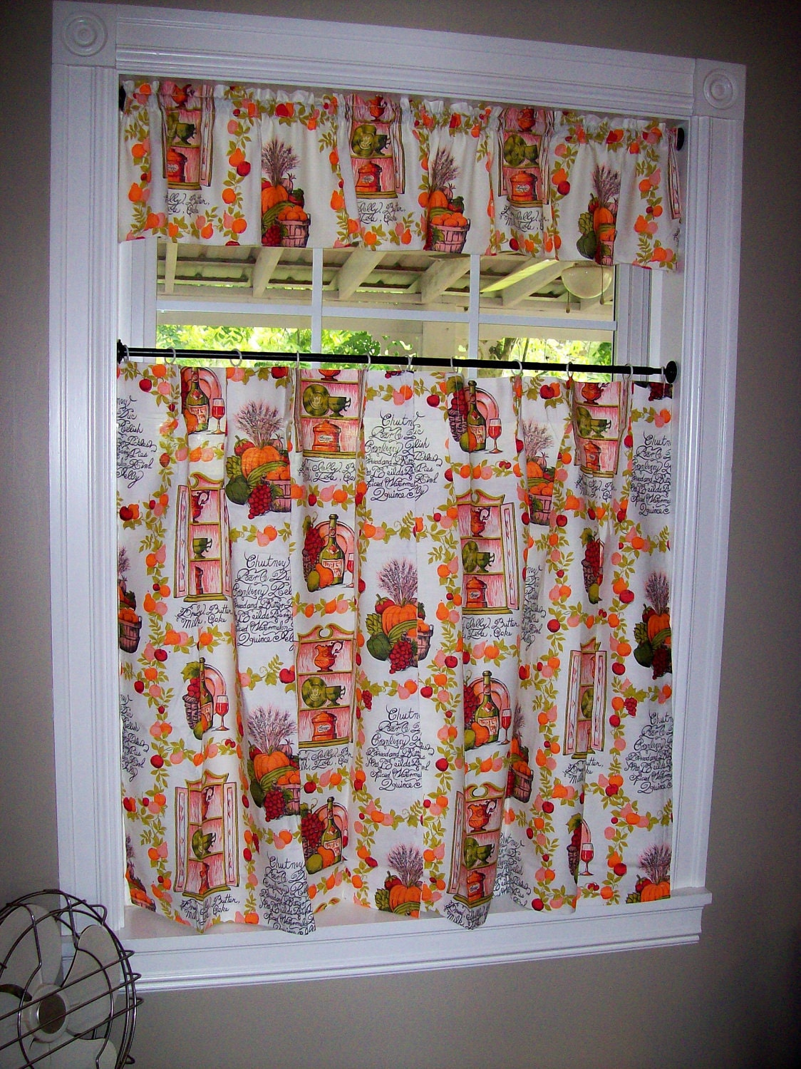 Vintage Kitchen Curtains Set Tiers Cafe Valance Pinch Pleated