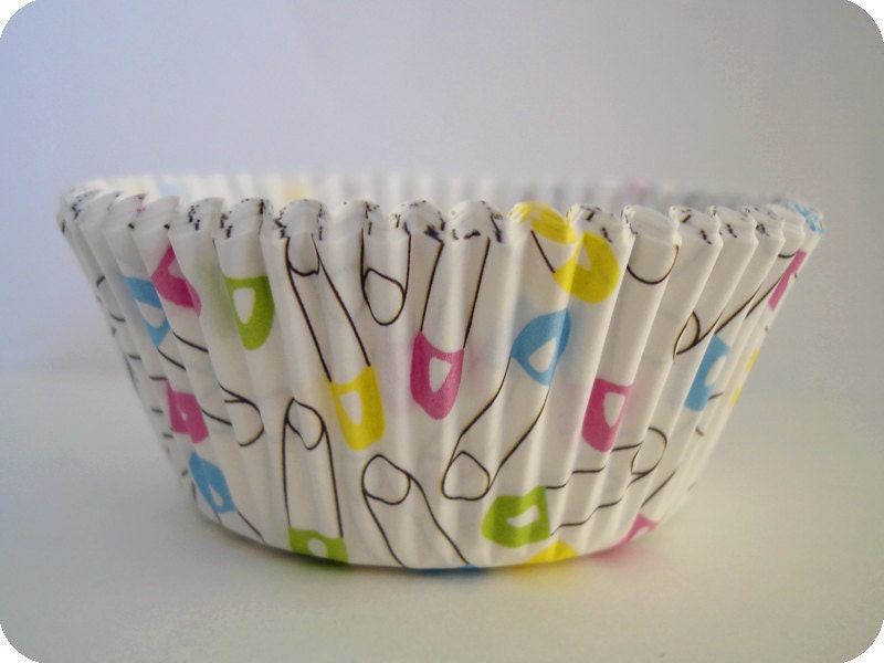 50 Baby Shower Cupcake Liners Safety Pin Baking Cups by SweetKaity