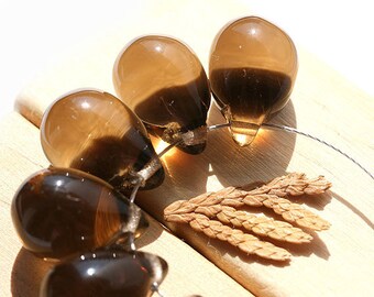 Smokey topaz Teardrops czech glass Briolettes, large - 10x14mm - 6Pc - 0199
