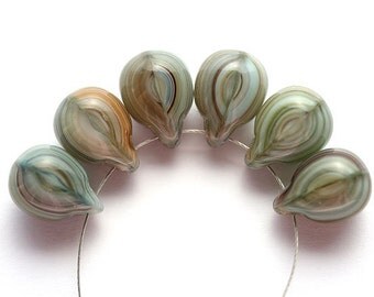 10x14mm Grey striped briolettes, Czech glass large teardrops, grey mixed color - 6Pc - 0227