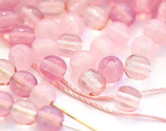 Fluffy Pink Bead mix Czech glass beads, Valentines day - round spacers, druk, small - 4mm - approx.100Pc - 0311