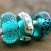 Handmade lampwork glass beads, large hole - Ocean teal green - fit European Charm Bracelets - SRA