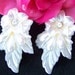Vintage Faux White Pearl and Mother of Pearl Clear Crystal Accent Floral Pierced Earrings