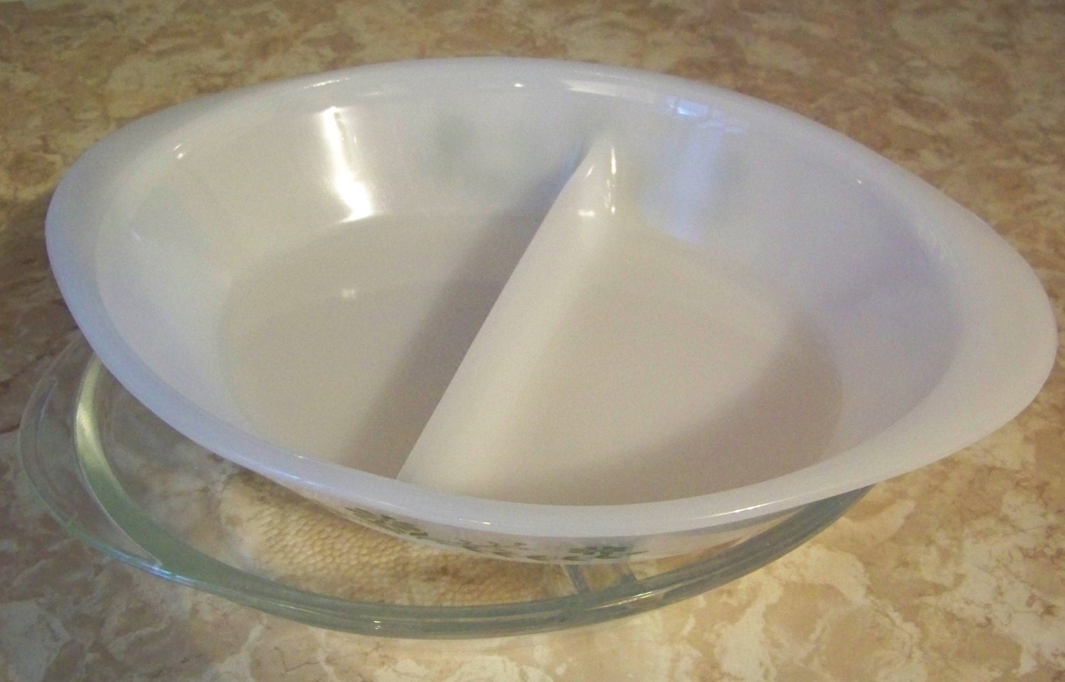 Vintage Set of Two Divided Oval Glass Casserole Dishes by Glasbake U.S.A. Haute Juice