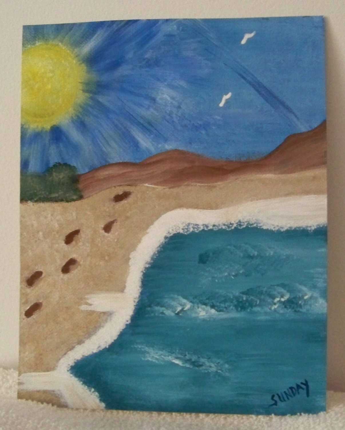 Handpainted Canvas Beach Scene or My Version by PaintedOnPlaques