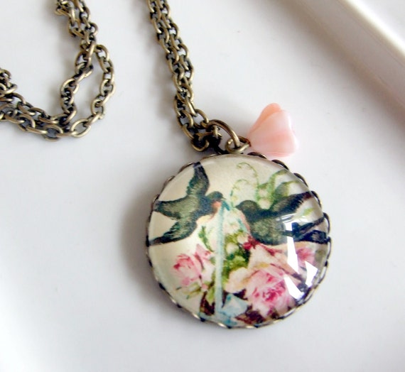 Floral Birds Necklace vintage style birds by beadishdelight