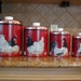 Beautiful handpainted vintage 4 piece canister set RED with Roosters and chickens-Tuscan style