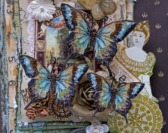 Reneabouquets Butterfly Set Secret Garden Glitter Glass Butterflies Scrapbook Embellishment Tag, Card, Mini Album, Wedding