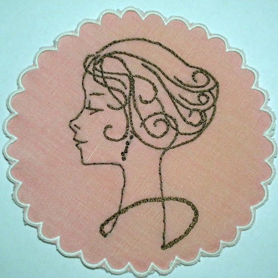 Pink Embroidered Cocktail Napkin Coaster Doily by stitchedtodeath