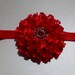 Red satin eyelet flower and red rhinestone - newborn, infant, toddler, child, teen