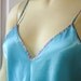 Vintage Nightgown 80s Val Mode Turquoise Chemise Multi Color Straps & Piping sz Medium