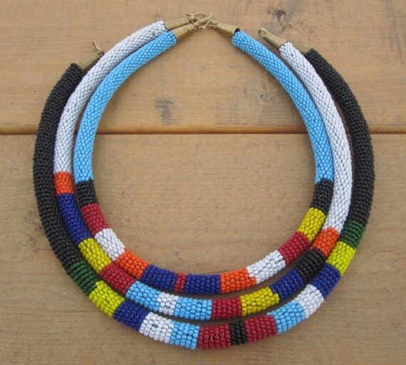 Maasai Masai beaded necklace choker by SharOkeJewels on Etsy