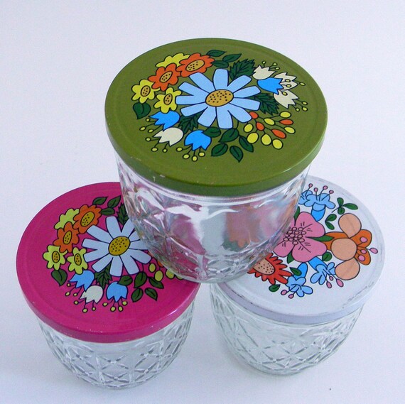 Ball Jelly Jars Quilted Glass with Floral Lids Set of 3