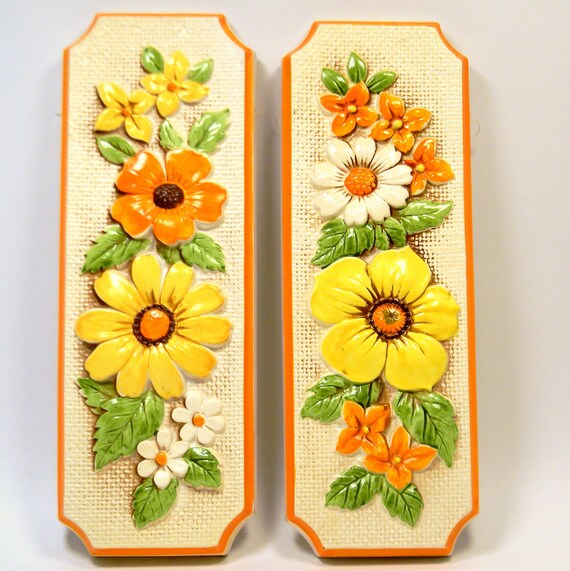 Floral Wall Decor Vintage 1950s Painted Ceramic Hanging