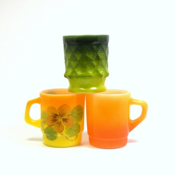 Fire King Mugs Set of 3 Vintage 1950s Retro Fall Colors