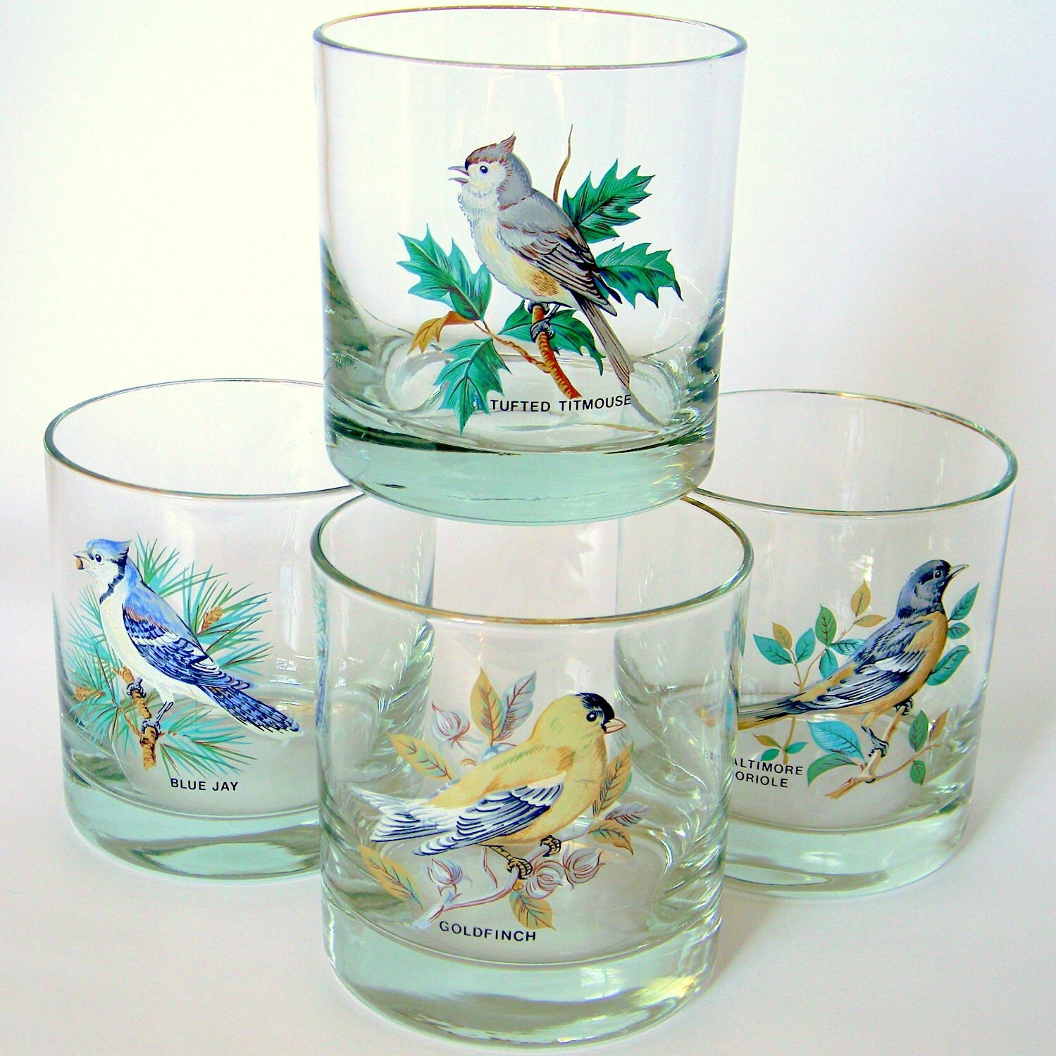 Bird Drinking Glasses Vintage 1960s Ned Smith High Ball