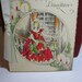Gorgeous,art deco hand colored merry christmas daughter greeting card girl in red dress holding wreaths hall brothers