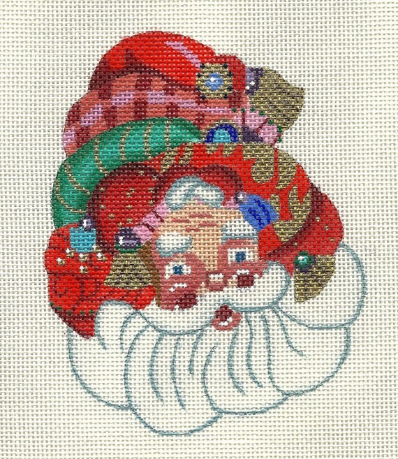 Needlepoint Christmas Ornament Santa in a Turban SALE
