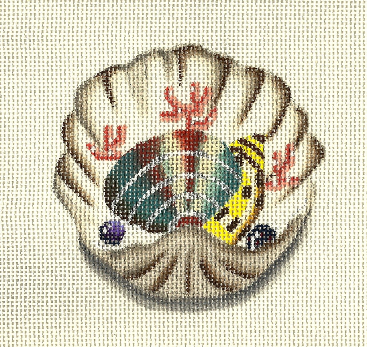 Needlepoint Sea Shell Canvas Clam Shell with Green and