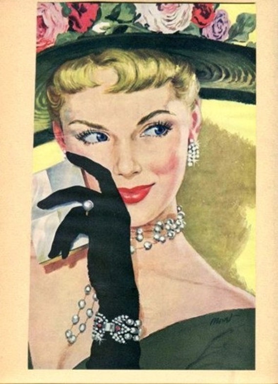 Woman In Hat And Gloves Original Circa 1950s Magazine Fashion