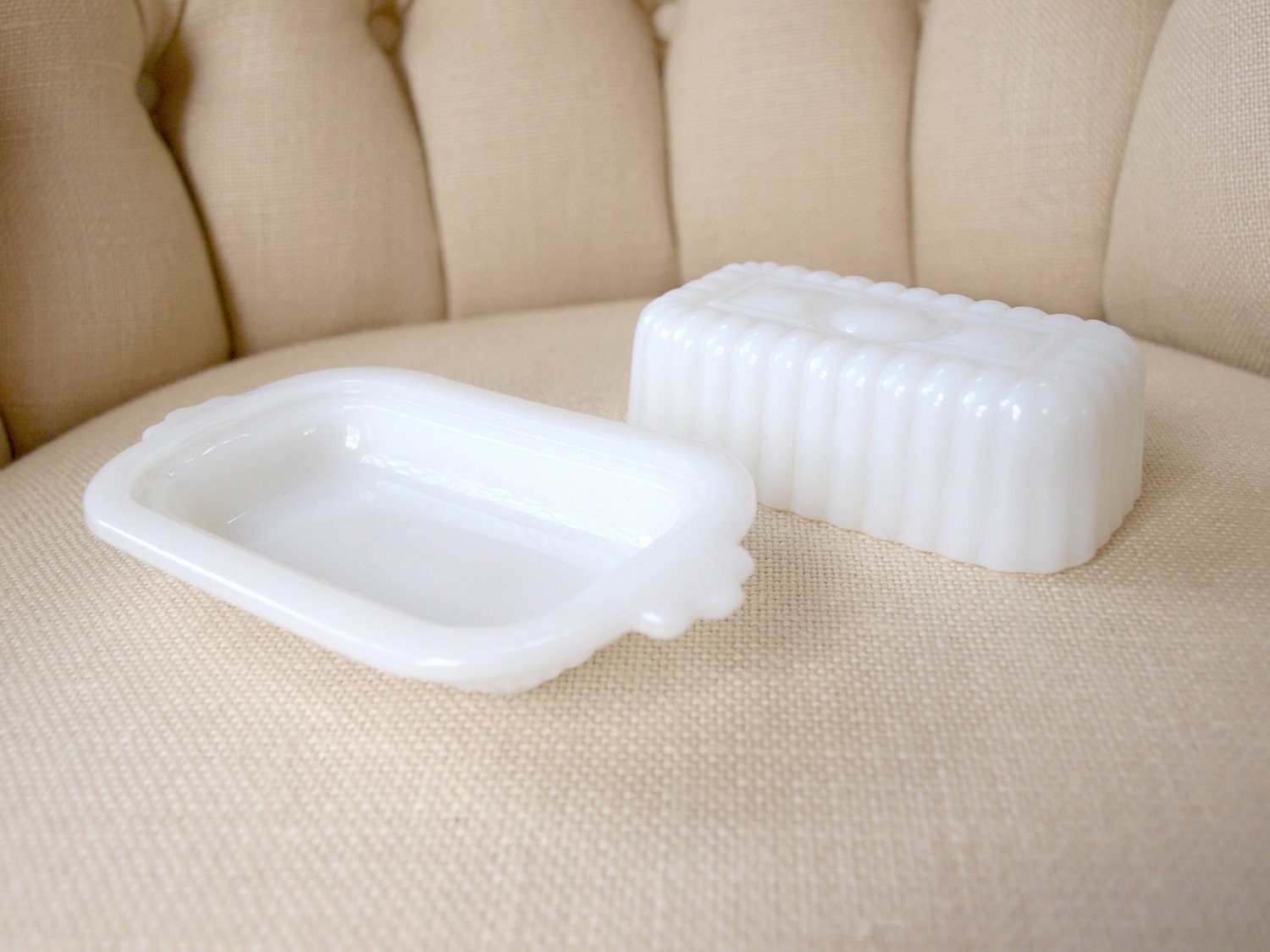 milk glass butter dish