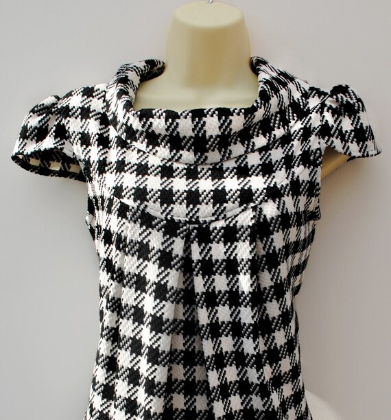 Sixties Dress. Mod. Black and White Chequered Dogtooth Fabric.