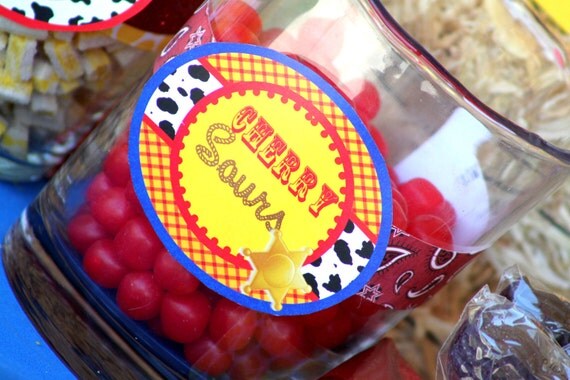 Woody / Toy Story CANDY Jar or FOOD Labels - Boys Birthday Party - Western - Rodeo - Ranch - Boy Cowboy - INSTANT Download - Krown Kreations Il_570xn